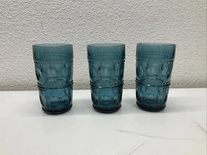 Set Of 3 Indiana Glass King’s Crown Glass Imperial Blue Tumblers Thumbprint 5.5" - Picture 1 of 10