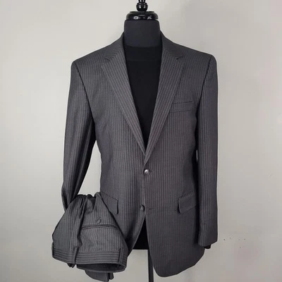 Andrew Fezza Suit Mens 40R Gray Pinstripe 2 Button Jacket Cuffed Pants Austin - Image 1 of 4