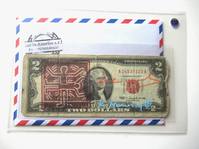 A. WARHOL/K. HARING: 2 Dollar ORIGINAL SIGNIERT, SKIZZIERT, BEARBEITET, von 1977 - Bild 1 von 4