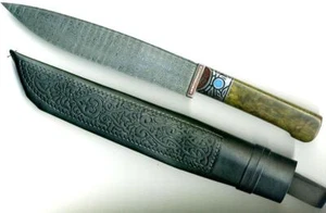 CUCHILLO NACIONAL UZBEKO PCHAK HQ MANGO BURL ACERO DAMASCO 100% HECHO A MANO (603) - Imagen 1 de 6