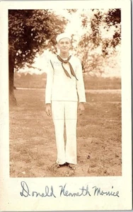 Circa WWII RPPC Photo Postcard Sailor in Uniform US Navy Donald Kenneth Monice - Picture 1 of 2