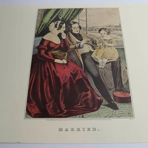 Currier and Ives Vtg Paper Print Married Family Couple Baby Home Art Lith Decor - Picture 1 of 7