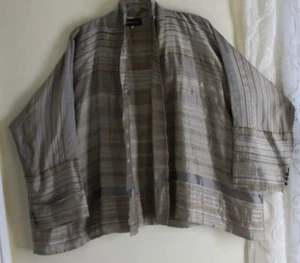Eskandar Sz 0 Exquisite Art Gray Silver Beige Silk Open Shawl Collar Jacket  - Picture 1 of 10