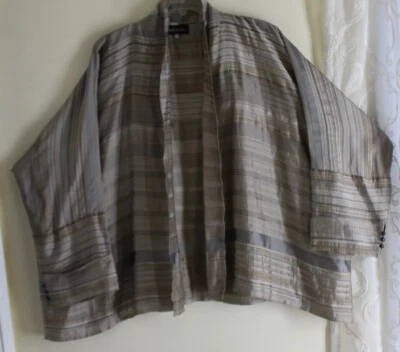 Eskandar Sz 0 Exquisite Art Gray Silver Beige Silk Open Shawl Collar Jacket  - Image 1 of 4
