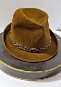 Vintage Knox Twenty New York Fedora Hat Braid Brown Fur Size 7 - Picture 1 of 10