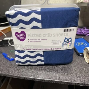NEW Parents House (2) Fitted Crib Sheets Blue/White 200 Thread 28x52 - Picture 1 of 1