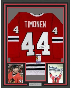 FRAMED Autographed/Signed KIMMO TIMONEN 33x42 Chicago Red Jersey JSA COA Auto - Picture 1 of 2