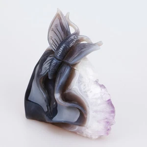 823g 5.2" Natural Geode Agate Quartz Crystal Hand Carved butterfly Carving 0136 - Picture 1 of 8