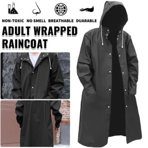 New Men Waterproof Long Raincoat Rain Coat Hooded Trench Jacket Outdoor Camping - Picture 1 of 18