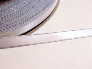 White Metallic Silver Edge DF Satin Ribbon 3/8 inch wide x 10 yards, Bin 24 - Picture 1 of 3