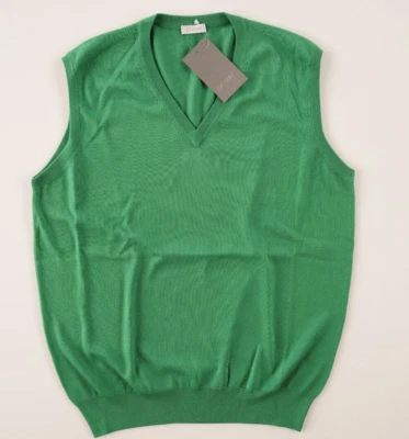 NUEVO CON ETIQUETAS Cruciani Verde Algodón Extrafino Cuello en V Pullover Suéter Chaleco XL (Eu 54) Foto 1 de 4