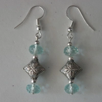 Beautiful Silver Earrings With Faceted Aquamarine 3.9 Gr.3.2 Cm. Long + Hook - Image 1 of 4