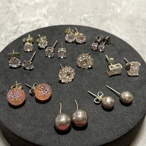 STERLING SILVER Stud Earrings Job Lot Of 10 Pairs Mis-Match Wear Stack Boho - Picture 1 of 6