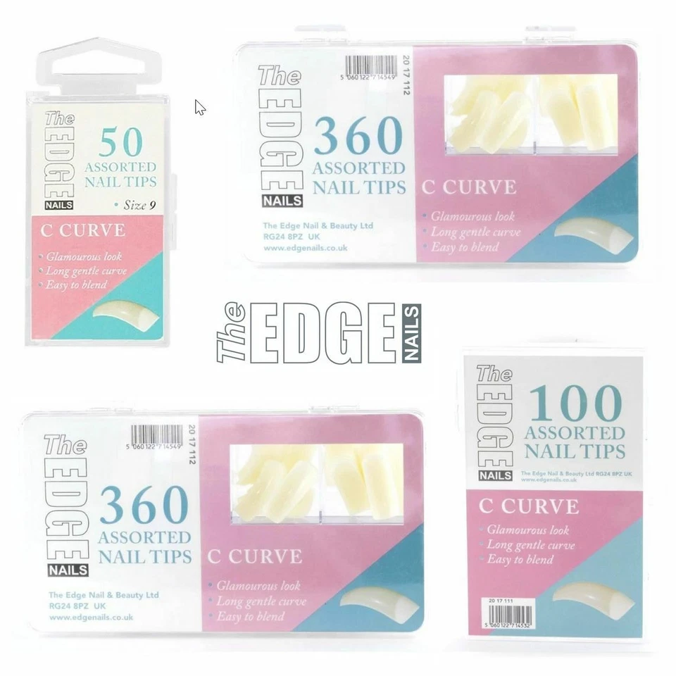 THE EDGE BIG C CURVE NATURAL FULL WELL NAIL TIPS BOX OF 360, 100 or 50 REFIL - Image 1 of 1