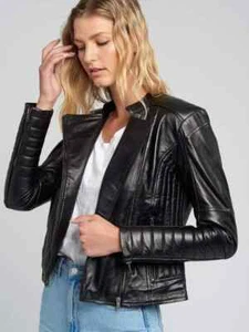 Women's New Style Cafe Racer Original Biker Leather Jacket Soft Vintage Quilted  - Picture 1 of 8