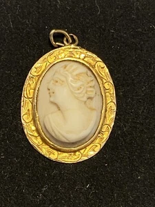 Antique 10K Left Facing Cameo Pendant - Picture 1 of 5