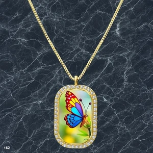 Stunning Colorful Butterfly Pendant Necklace Printed Design Delicate Gold Tone R - Picture 1 of 4