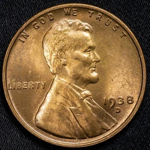 1938-D Lincoln Wheat Penny Uncirculated Red BU RD - Denver Mint - Picture 1 of 4