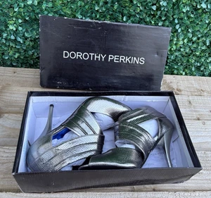 Mujer Gladiador Tacones Sandalias Metálicas Gris Plata Dorothy Perkins Talla 7 Nuevo En Caja - Imagen 1 de 10