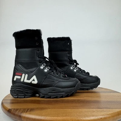 Womens Fila Disruptor Black Faux Leather Lined Casual Snow Boots Size 7.5 M GUC - Image 1 of 4