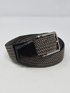 TOMMY BAHAMA STRETCH KHAKI & BLACK WOVEN FABRIC & LEATHER BELT MENSWEAR MEN L/XL - Picture 1 of 12