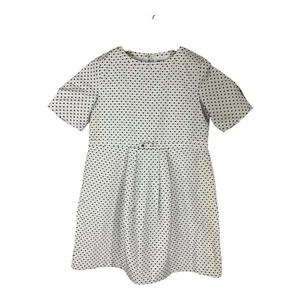Jacadi Girls Size 12 Polka Dot Classic Dress Navy White Gold Buttons Retro - Picture 1 of 5