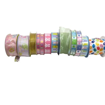 12 Rolls mostly New Satin Easter Gift Wrap Crafting Sewing Ribbon Spools - Image 1 of 3