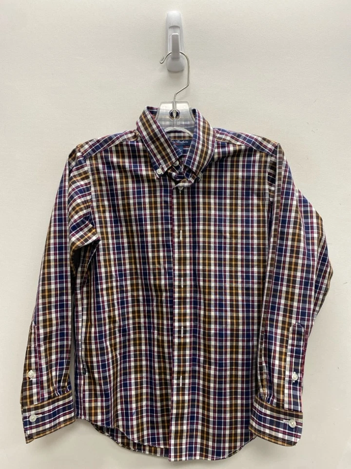 Camisa para niño Brooks Brothers TALLA S marrón/blanco azul marino/rojo a cuadros con botones Foto 1 de 1