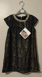 Vestido Pitter Patter de Encaje Niñas Forrado Manga Gorra 4-5 Años Nuevo con Etiquetas Azul Marino/Dorado Rústico - Imagen 1 de 7