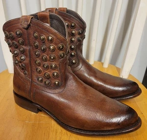 Frye Mujeres Cuero Marrón Wyatt Disco Tachonado Tobillo Botas Occidentales Botines Talla 8.5  - Imagen 1 de 10
