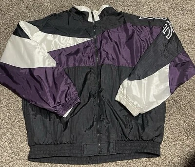 Chaqueta cortavientos atlética vintage para bicicleta bloque de color XL púrpura negro satinado Foto 1 de 4