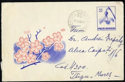 Rumania 1980 CUBIERTA ESTACIONARIA con COPOS DE NIEVE y FLORES DE CEREZO @ GACESTI VL Foto 1 de 2