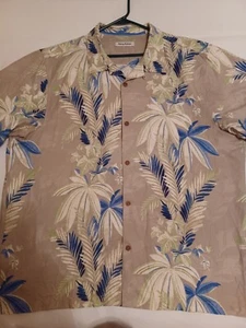 Tommy Bahama Shirt Mens 2XL XXL Ivory Palm Trees AOP Silk Blend Hawaiian Beach - Picture 1 of 7