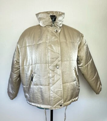 Izzy Outerwear Gold Toned Puffer Jacket Size Small - Image 1 of 4
