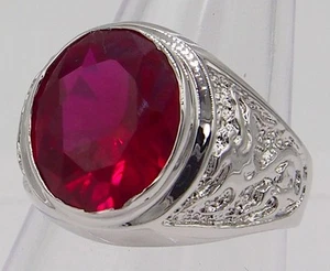 Men ring silver dragon ruby simulated 18K WHITE GOLD FILLED GP carved SIZE 8.75 - Picture 1 of 3