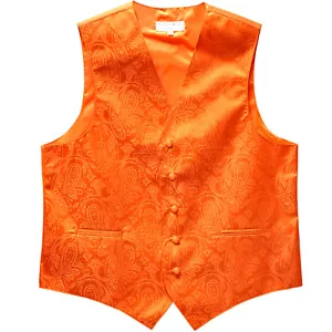 Nuevo Chaleco Esmoquin Poliéster Hombres Chaleco Solo Patrón Paisley Naranja Boda Baile de graduación - Imagen 1 de 3
