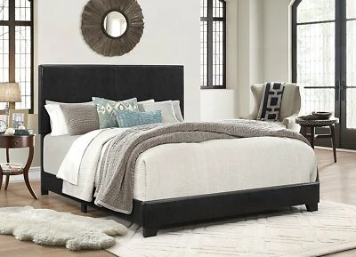 QUEEN SIZE Platform Bed With Leather Upholstered Headboard and Footboard Frame - Image 1 of 4