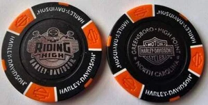 RIDING HIGH HARLEY-DAVIDSON High Point NC Black/Orange Signature Poker Chip - Picture 1 of 3