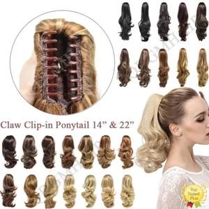 US Thick Long Ponytail Natural Jaw Clip In Hair Extension Curly Wavy Pony Tail - Picture 1 of 31