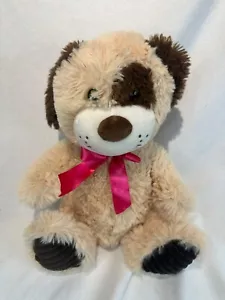 Dan Dee Plush Tan & Brown Puppy Dog Stuffed Animal With Pink Bow 12" - Picture 1 of 6