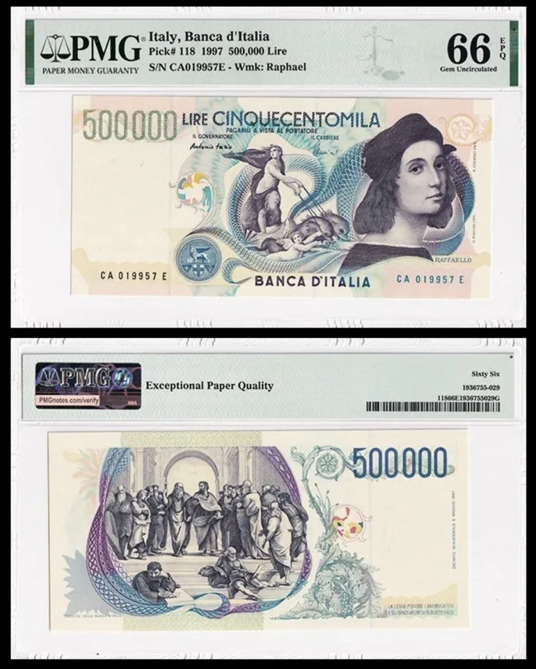 500,000 Lire 1997 Italy, P# 118 PMG 66 EPQ Gem - Image 1 of 1