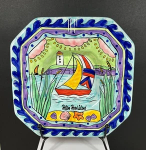 Vintage Hilton Head Island South Carolina Hand Painted Sailboat Scene Ashtray - Picture 1 of 3