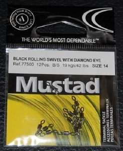 12 Pack Mustad Rolling Swivel with Diamond Eye Size 14 42lb Swivels 77500-14 - Picture 1 of 2