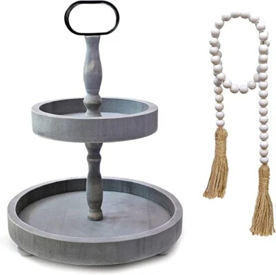 MAINEVENT Bandeja en Niveles con Cuentas Decoración del Hogar, Bandeja Madera 2 Niveles Foto 1 de 3