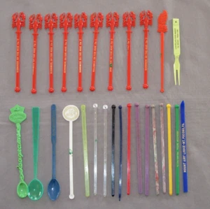 Vintage Swizzle Stick Stirrer Lot of 27 Bookbinders Lobster Seagram Caesars TWA - Picture 1 of 8