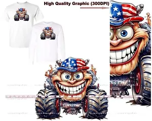 Monster Truck All American Evil Patriotic Creature #4 Cartoon Graphic T Shirt - Picture 1 of 5