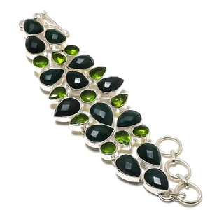Faceted Emerald, Peridot Gemstone Handmade 925 Sterling Silver Jewelry Bracelet - Picture 1 of 6