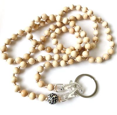 Handykette - Crossbody LEO / Holzkugeln / natur & silber /  Länge ca. 140cm - Bild 1 von 4