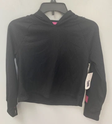 Pulôver Xersion preto com capuz texturizado meninas tamanho médio (10/12) furos para polegar - Imagem 1 de 4