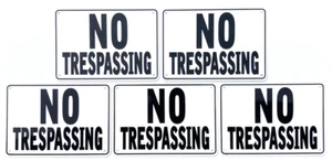 ''NO TRESPASSING'' 10" x 7" Warning Signs, 5 Sign Set, Heavyweight Aluminum - Picture 1 of 11